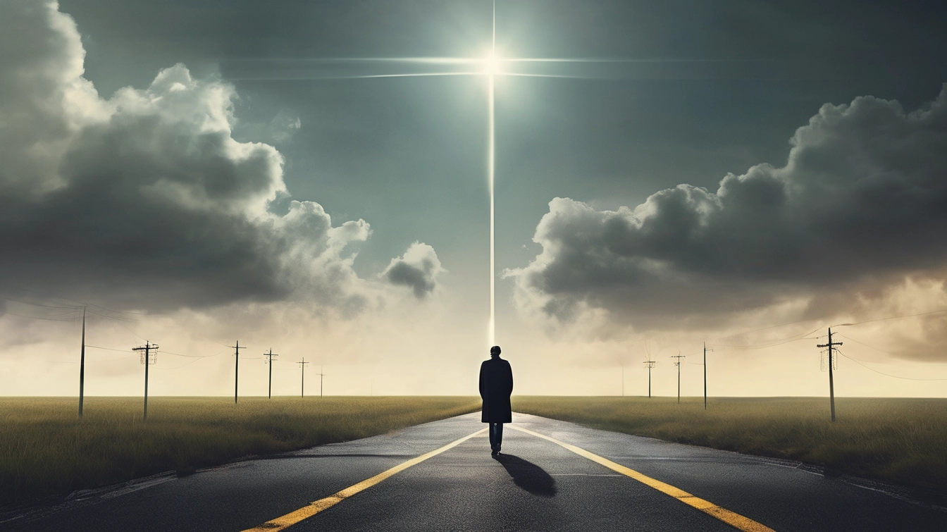 Pessoa em uma estrada reta simbolizando a jornada rumo à liberdade financeira e a autodescoberta.